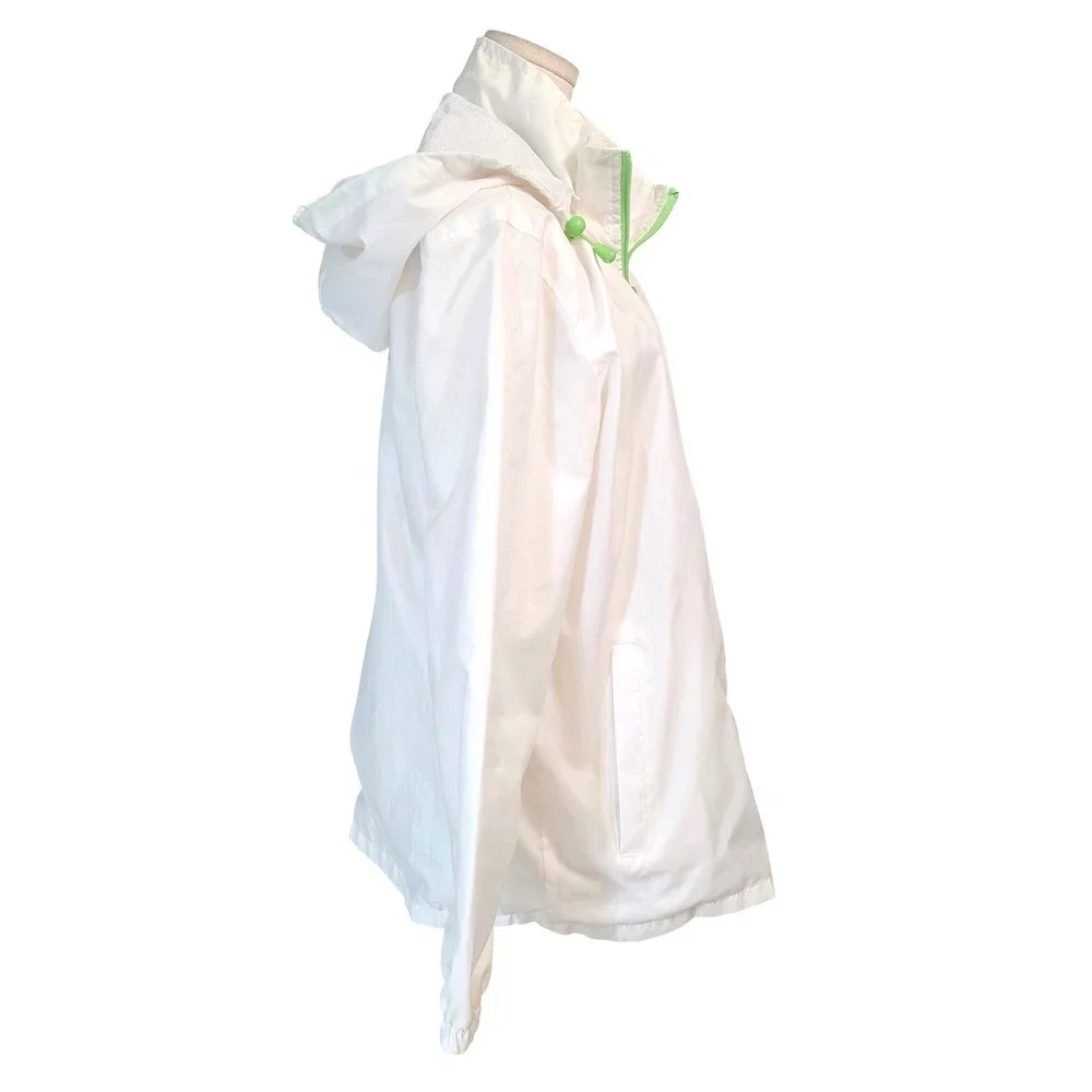 Totes Womens Windbreaker Jacket White Mint Green Zip Up Hooded Mesh Lined Size M